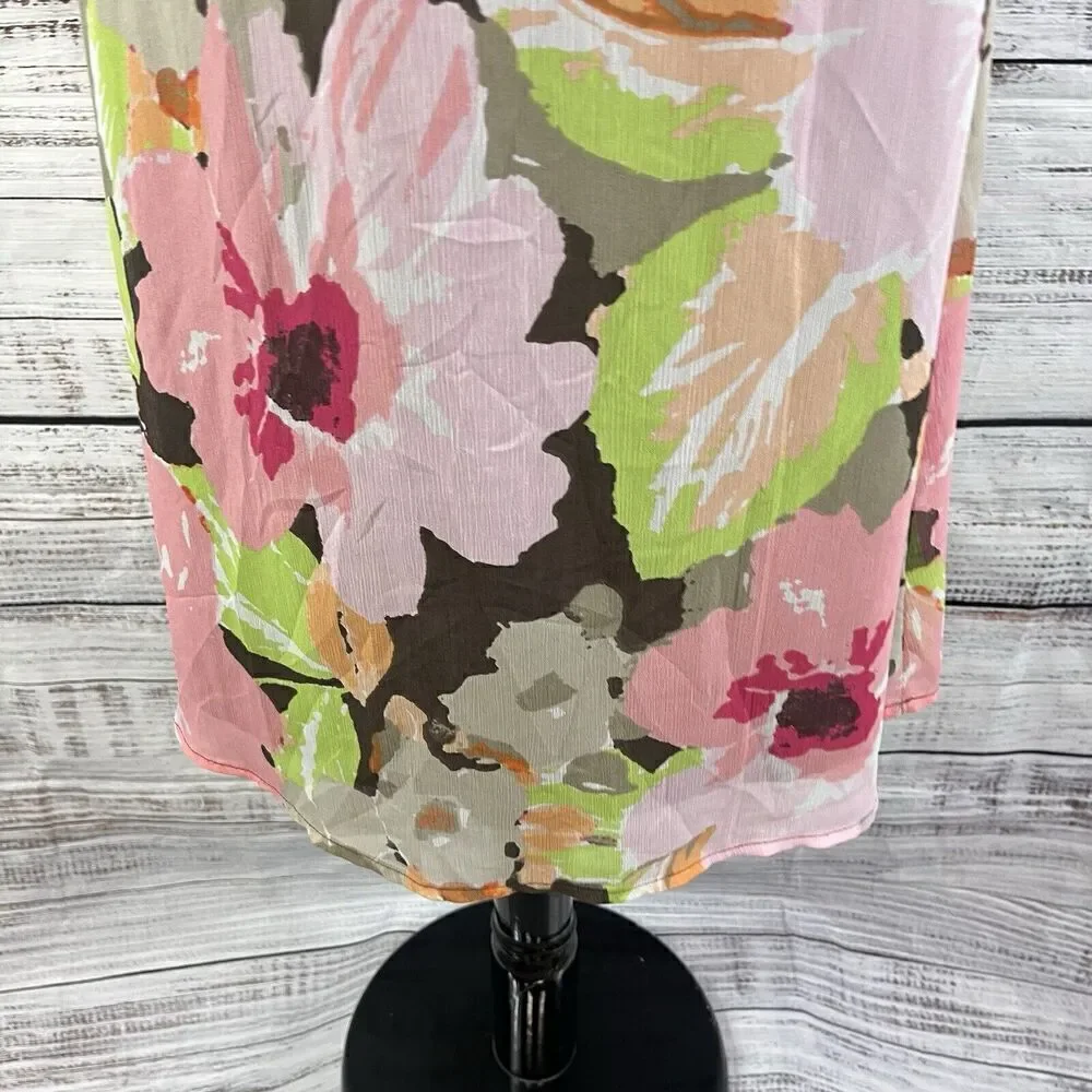Croft & Barrow Skirt size 8 Pink Brown Floral Sheer A Line Midi Cottage Core
